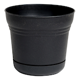 Bloem Saturn Plastic Round Planter with Saucer Tray, Plastic, Assorted Sizes, Black Front_Elevated