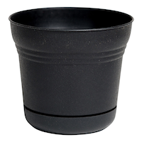 Bloem Saturn Plastic Round Planter with Saucer Tray, Plastic, Assorted Sizes, Black Front_Elevated
