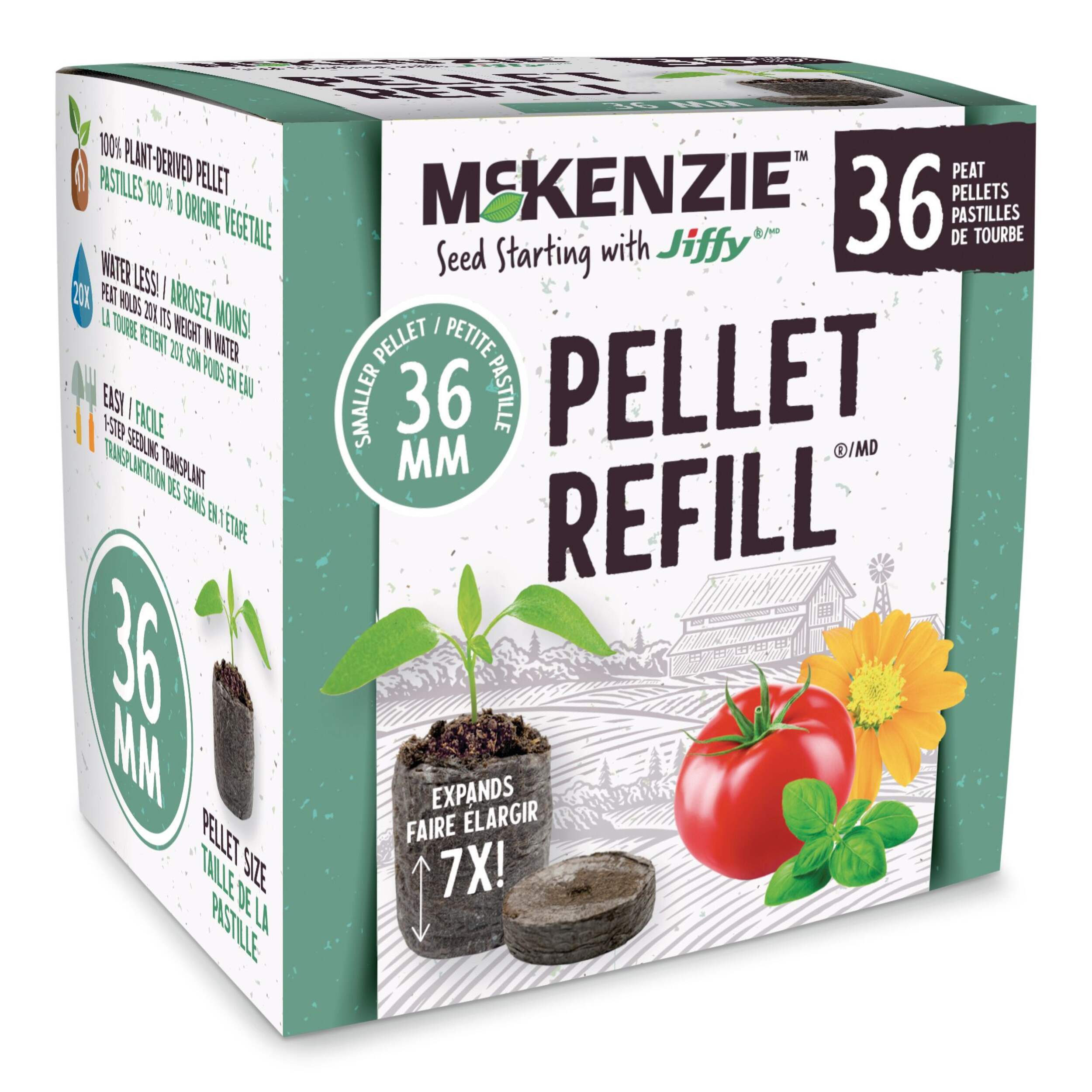 McKenzie with Jiffy Seed Starter Peat Pellets Refill, 36-pk, 36 mm Front_Angled_Right