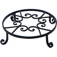 Forged Metal Potted Plant Stand, Decorative Pot Trivet, 10-in, Black Front_Elevated