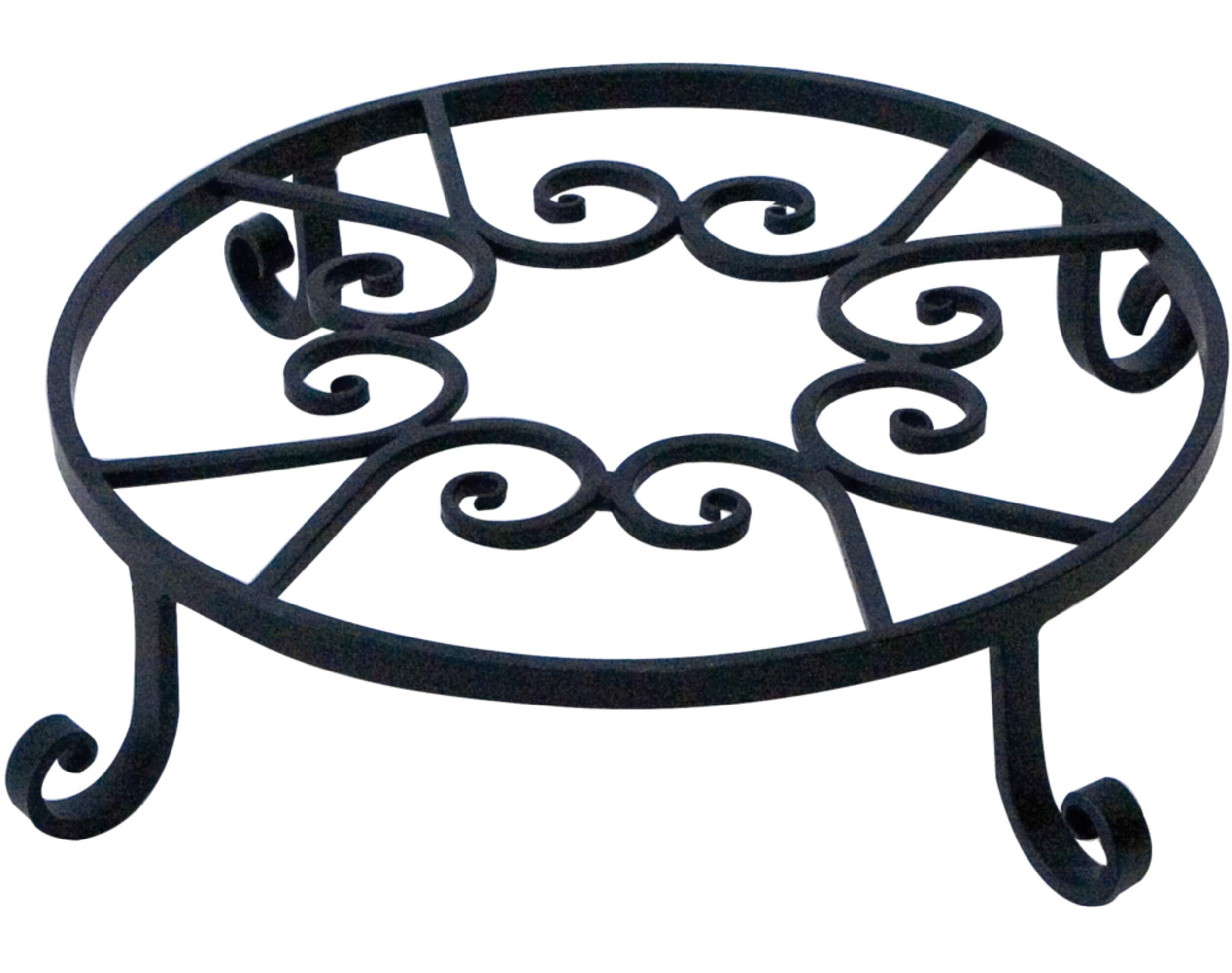 Forged Metal Potted Plant Stand, Decorative Pot Trivet, 10-in, Black Front_Elevated