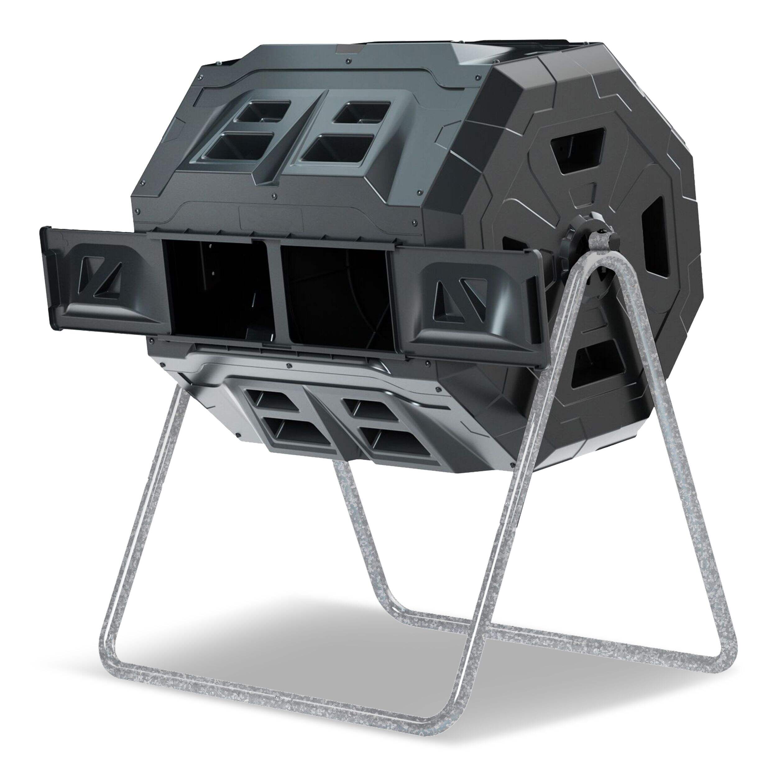 Algreen Tumbling Composter with Two Chambers Front_Three_Fourths_Angled_Left