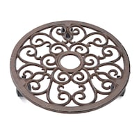 For Living Decorative Round Wrought-Iron Potted Plant Stand with Wheels, 12-in, Black Overhead_Plunge