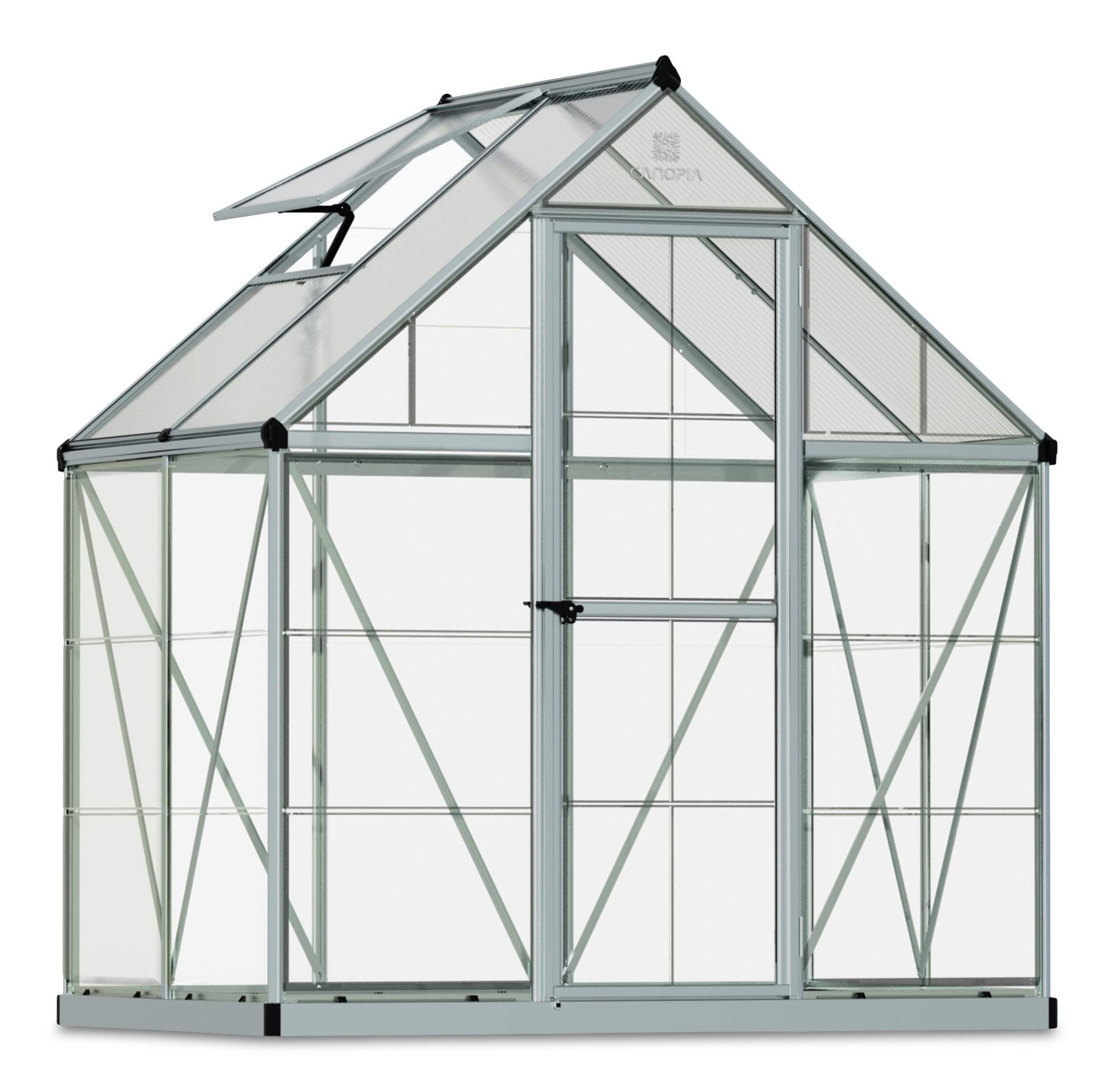 Palram Hybrid Greenhouse, 6-ft x 4-ft, Silver Front_Three_Fourths_Angled_Right