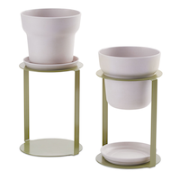 CANVAS  Plant Stand with Saucers, Iron, Green, 2-pk Front_Elevated