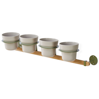 CANVAS 4-Piece Wall Mounted Planter with Hooks, Wood, Green Front_Three_Fourths_Angled_Left