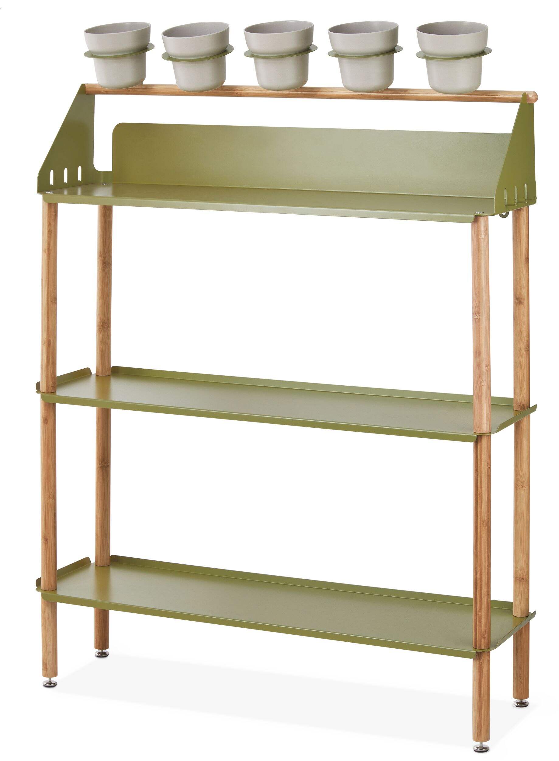 CANVAS Planting Bench with Pots, FSC Certified, Iron, Green Front_Three_Fourths_Angled_Left