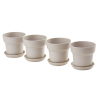 CANVAS Light Grey Pots with Saucers Set, Poly/Plastic, Grey, 4-pc