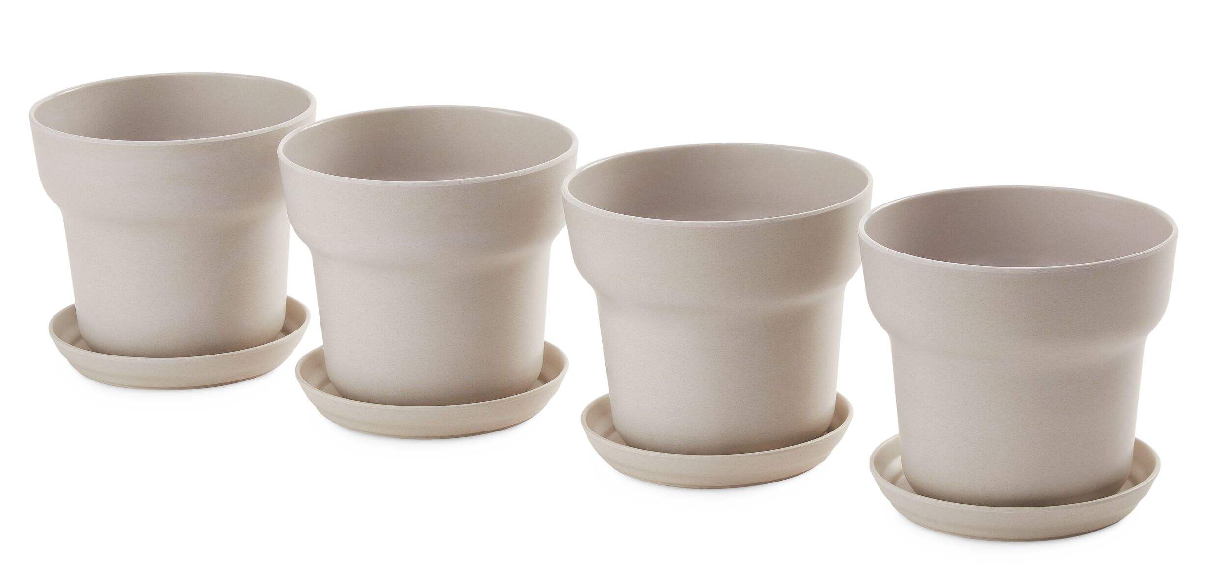 CANVAS Light Grey Pots with Saucers Set, Poly/Plastic, Grey, 4-pc Front_Three_Fourths_Angled_Left