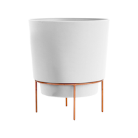 Bloem Hopson Round Planter with Metal Gold Stand, 6-in, Casper White Front_Flat