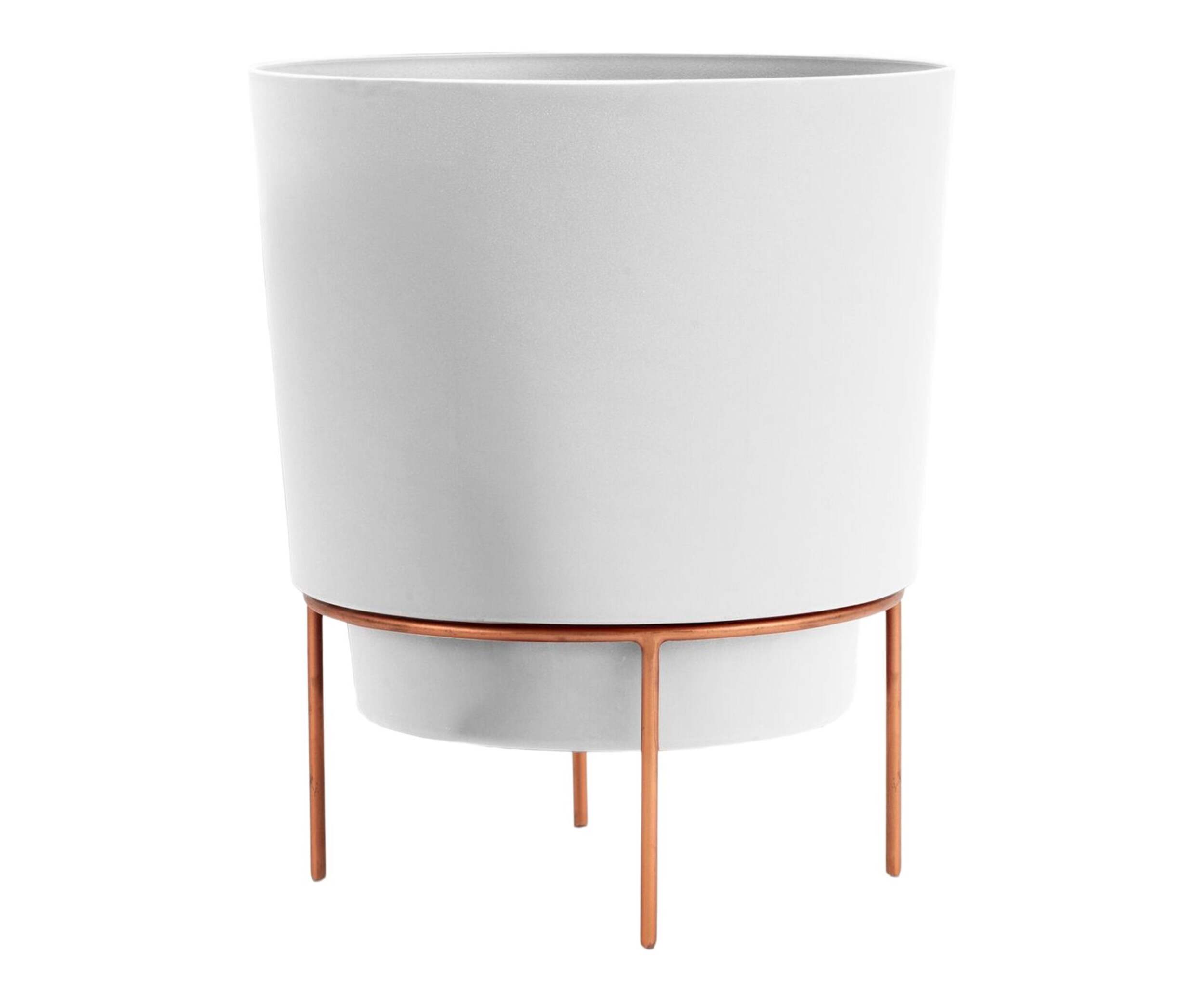 Jardinière ronde Bloem Hopson avec support en métal doré, 6&nbsp;po, blanc Casper Front_Flat