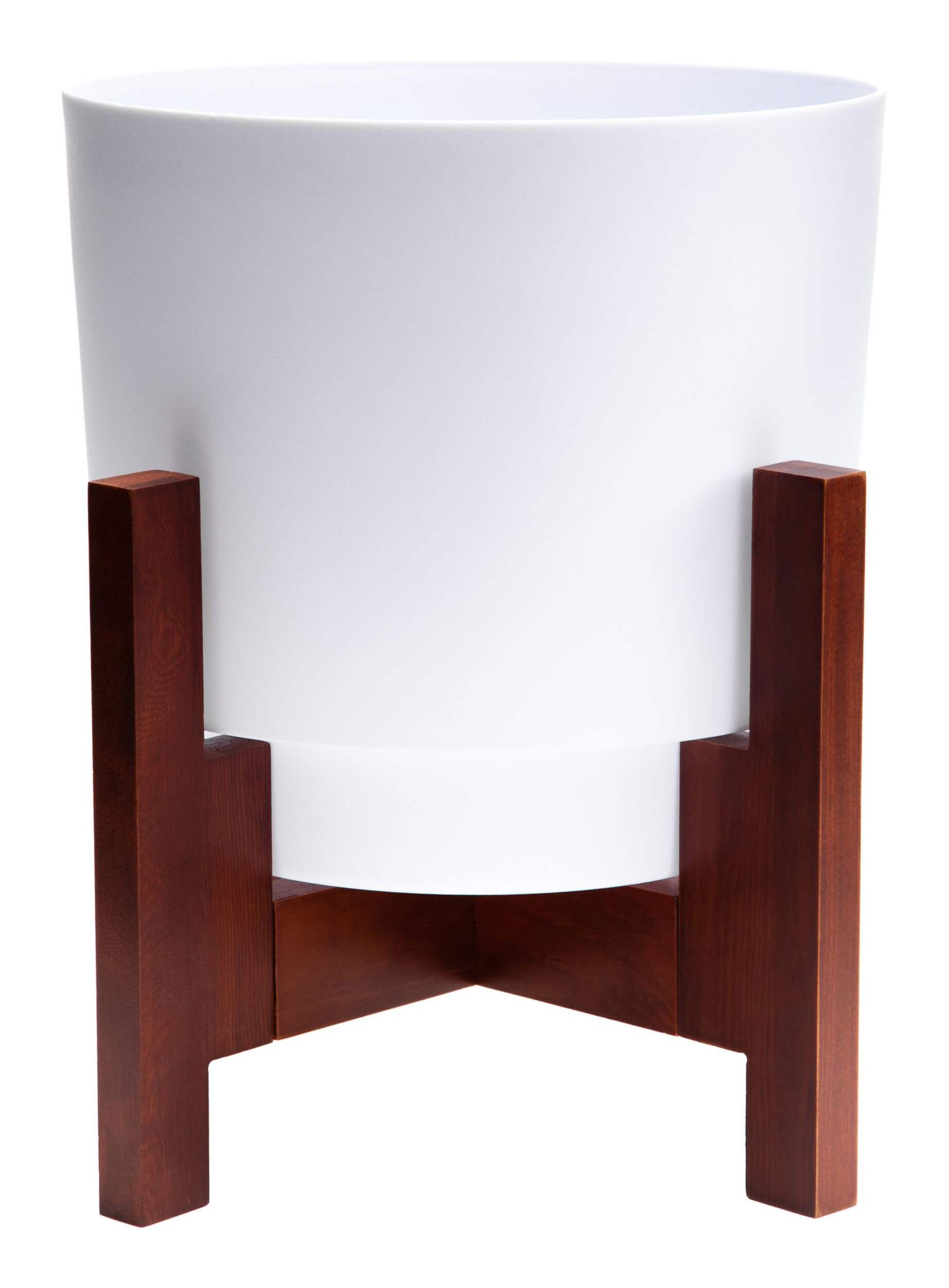 Bloem Hopson Round Planter with Wood Stand, 10-in, Casper White Front_Flat