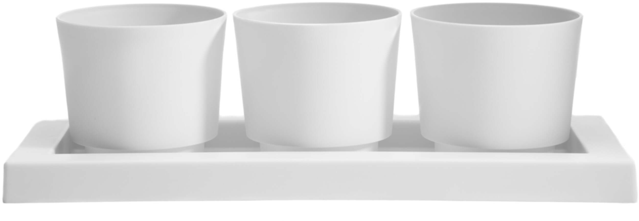 Bloem Trio Flight Casper 3 Planter Pots with Saucer Tray, 4-in, Casper White Front_Flat