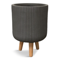 Nuovo Resin Round Handmade Planter Pot with Removable Wood Legs, Assorted Sizes, Black