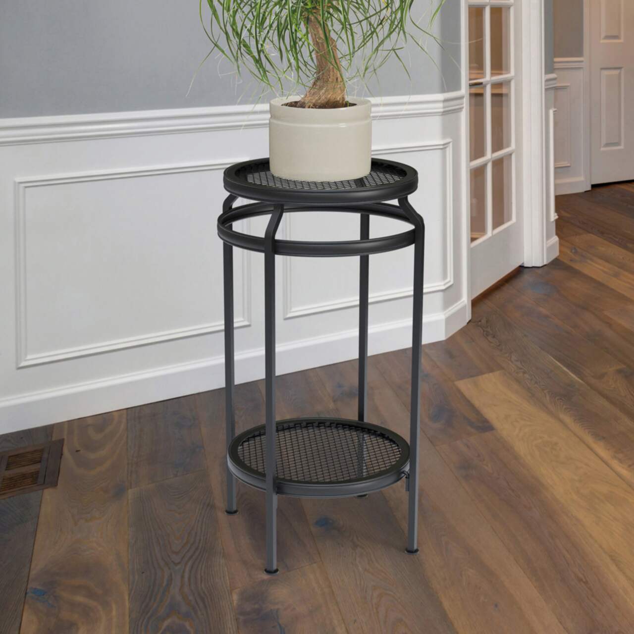 Panacea 2 Tier Tall Metal Plant Stand 20 in Black