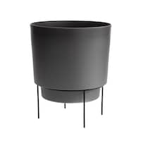 Bloem Hopson Round Planter with Metal Gold Stand, 6-in, Charcoal Grey Front_Elevated