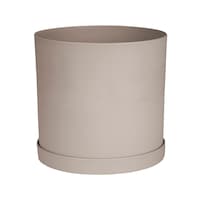 Bloem Mathers Resin Round Planter with Saucer Tray, Assorted Sizes, Brown Front_Elevated
