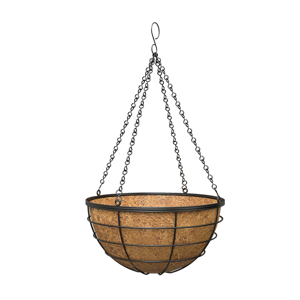 Panacea Modern Farmhouse Hanging Coconut Liner Round Basket Planter, 14