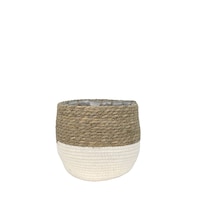 Jardinière ronde en jute et coton tissés Lynne avec doublure en plastique antifuite, 4 po Front_Flat