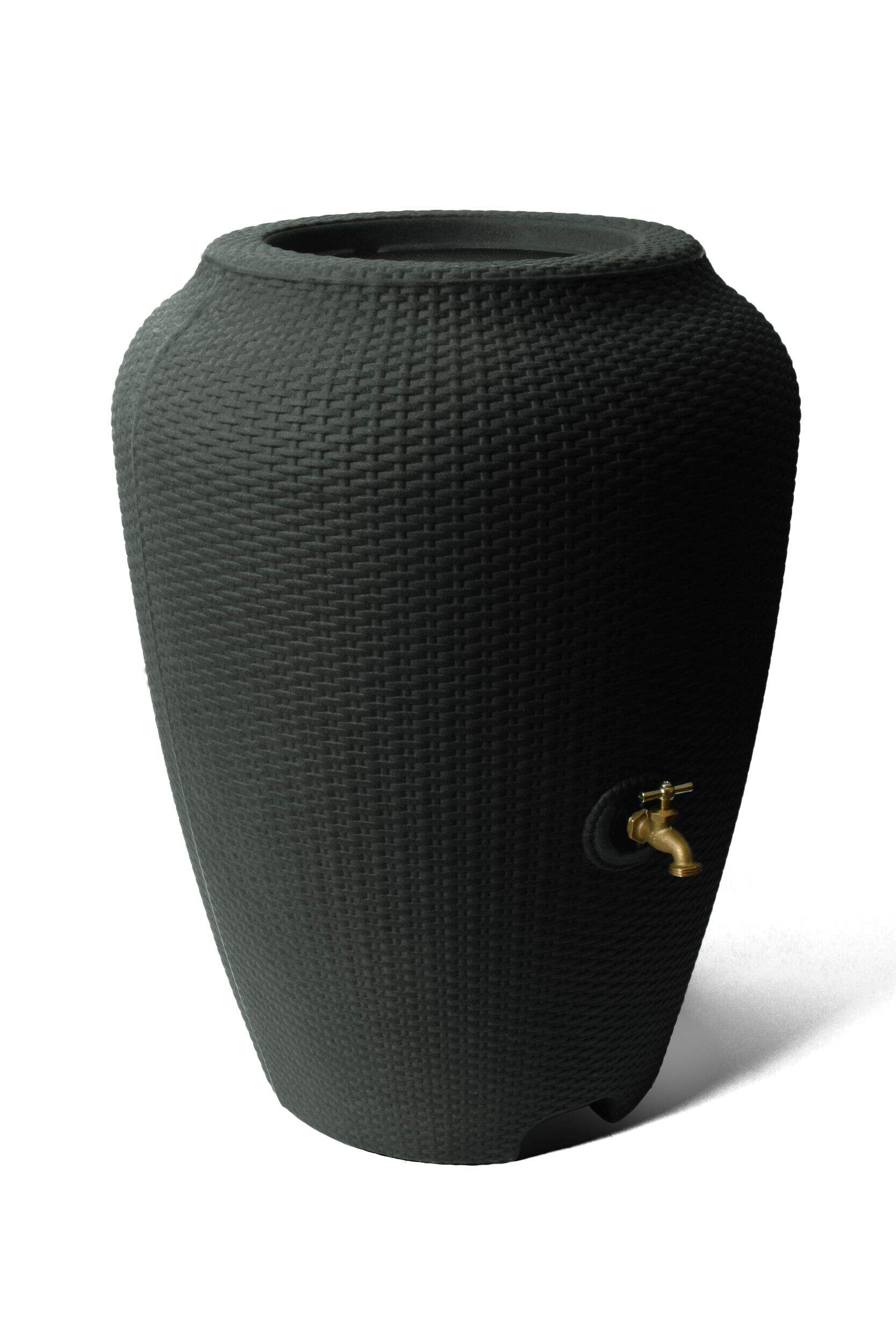 Algreen Wicker Rain Barrel, Black, 50-Gal Front_Three_Fourths_Angled_Right