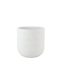 Modus Lifestyle Geo Glazed Terracotta Clay Planter, White Front_Elevated