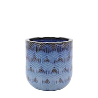 Modus Lifestyle Geo Glazed Terracotta Clay Planter, Ocean Blue Front_Elevated