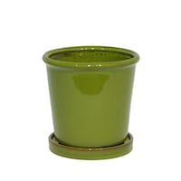Modus Lifestyle Vienne Glazed Terracotta Clay Planter With Saucer, Green Front_Elevated