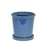 Modus Lifestyle Vienne Glazed Terracotta Clay Planter With Saucer, Blue Front_Elevated