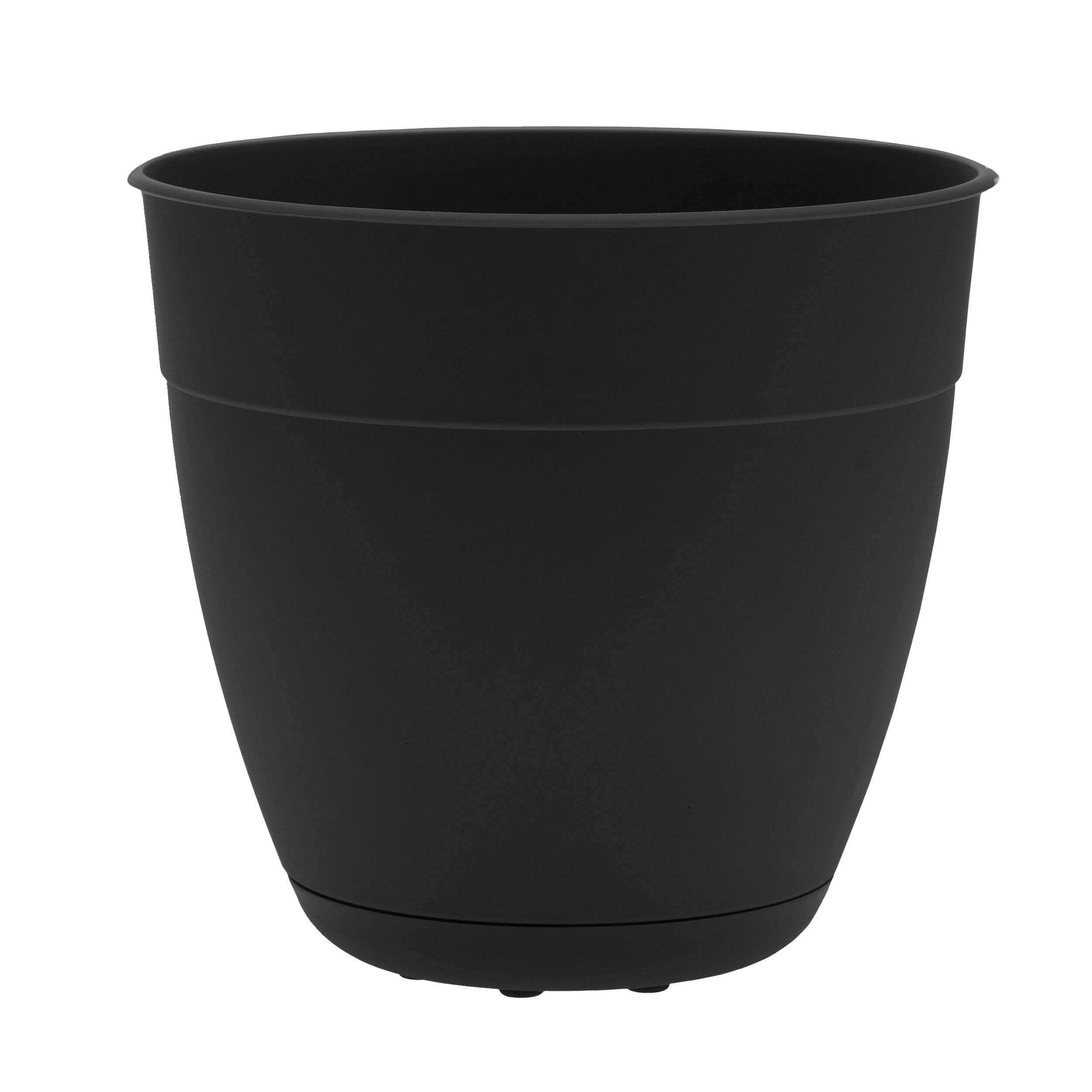 Bloem Dayton Round Planter, Plastic, 12-in W x 11-in H x 12-in D, Black Front_Elevated