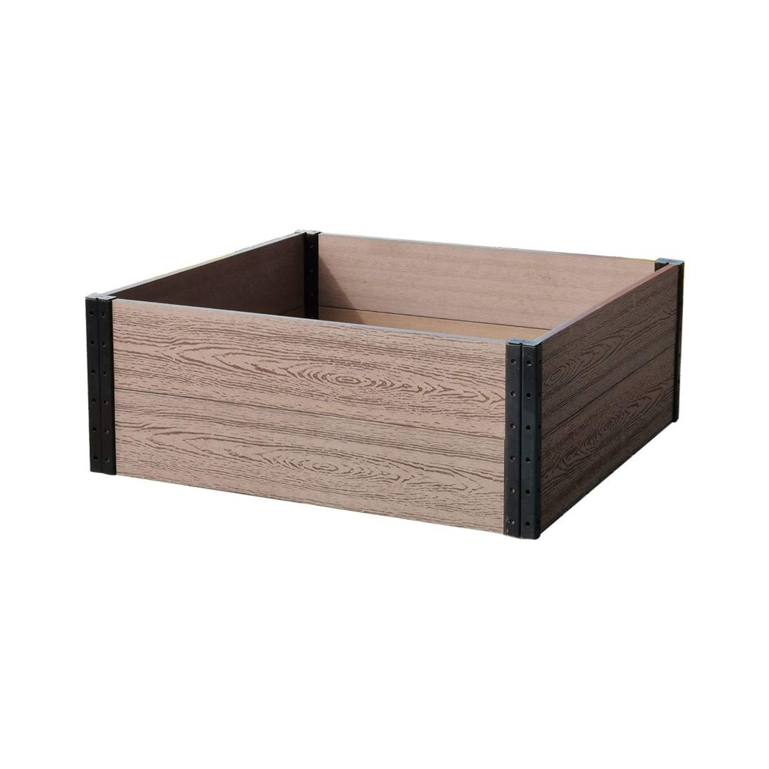 EverBloom Deep Root Raised Garden Bed, Rectangular, Walnut Colour Front_Three_Fourths_Angled_Left