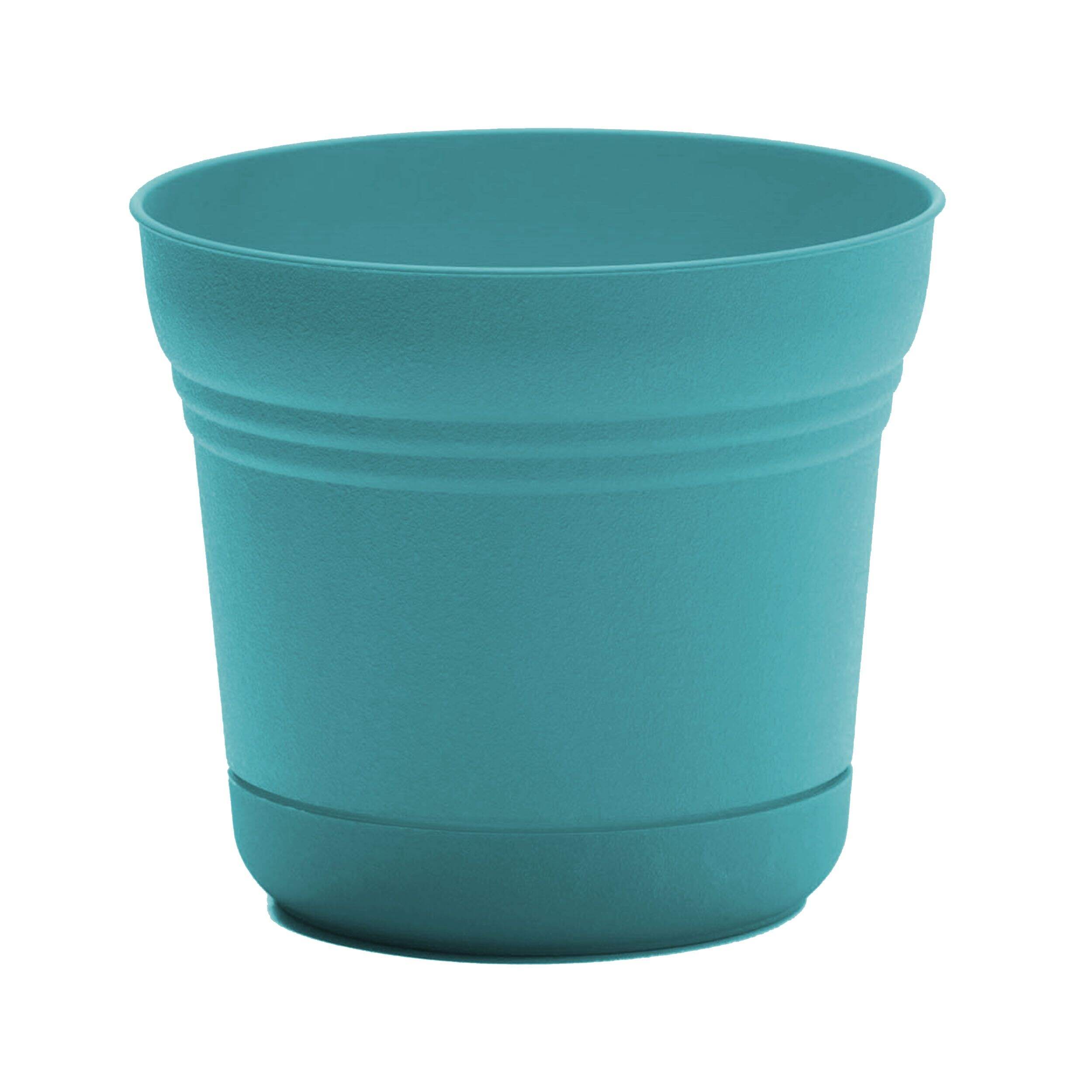 Bloem Saturn Planter with Saucer, Round, Resin, Teal, 7-in Front_Elevated