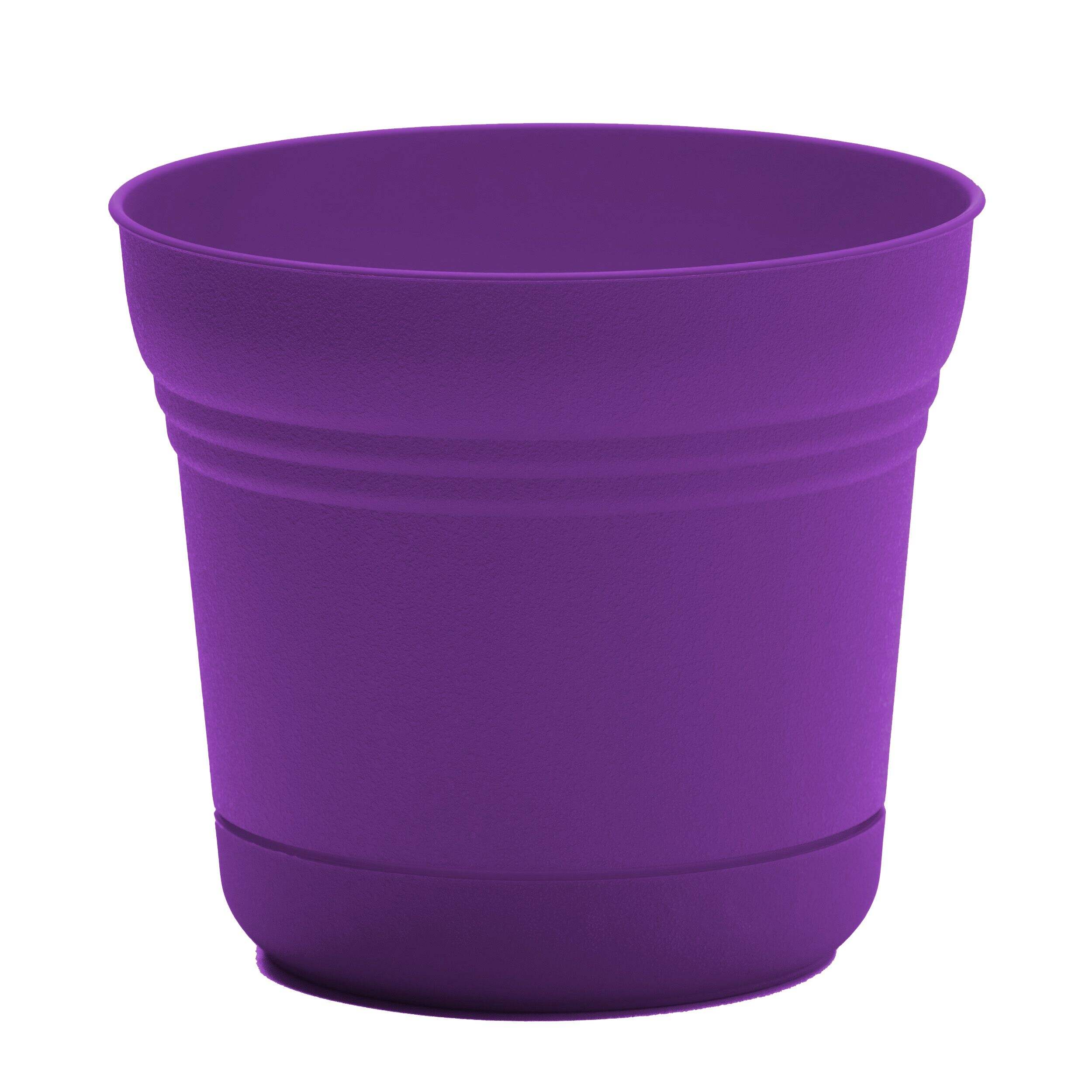 Bloem Saturn Planter with Saucer, Round, Resin, Purple, 7-in Front_Elevated
