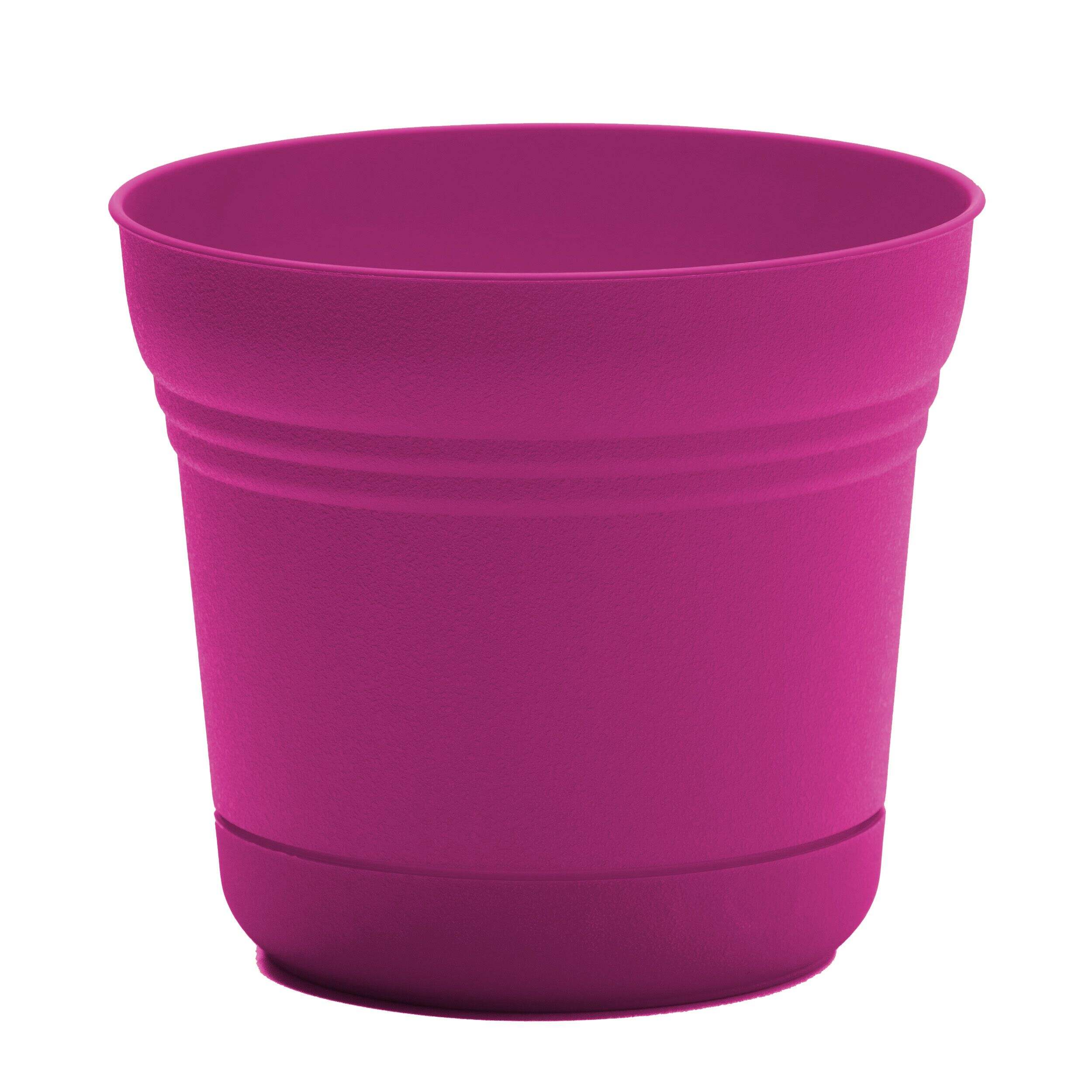 Bloem Saturn Planter with Saucer, Round, Resin, Fuchsia, 10-in Front_Elevated