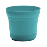 Bloem Saturn Planter with Saucer, Round, Resin, 12-in W x 11-in H x 12-in D, Teal Front_Elevated