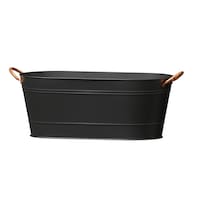 Jardinière Panacea en seau à linge oval, poignées cuivre, 16 po, noir mat