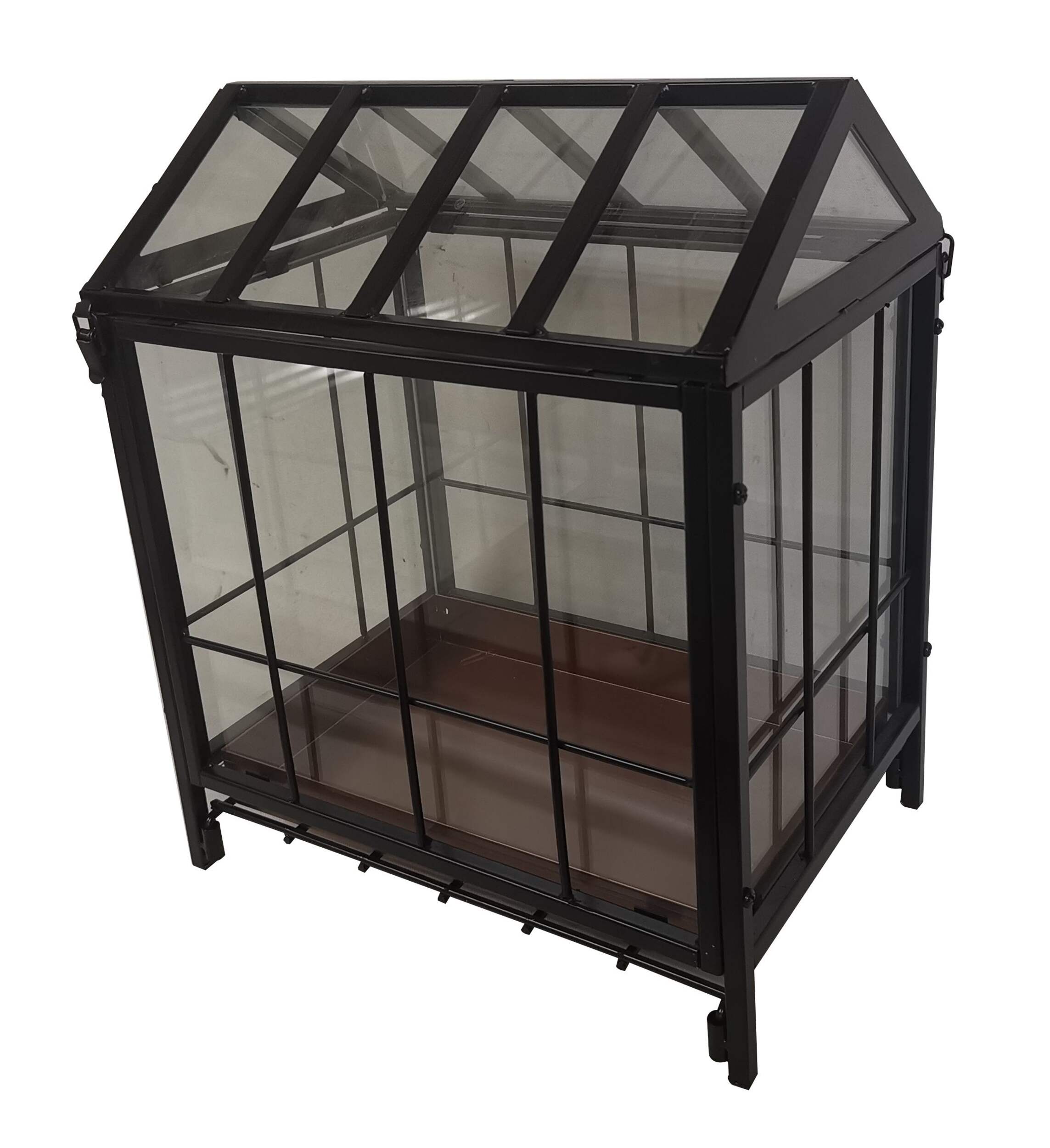 Panacea Glass Terrarium with Plant Tray, Steel, Black Front_Three_Fourths_Angled_Left