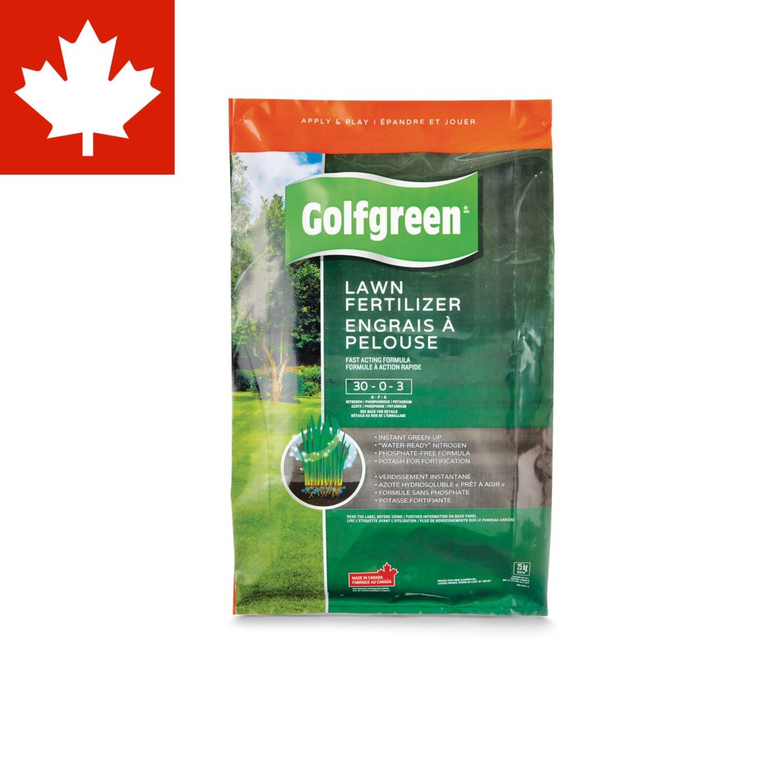 Golfgreen Lawn Fertilizer, 30-0-3, 25-kg Front_Flat