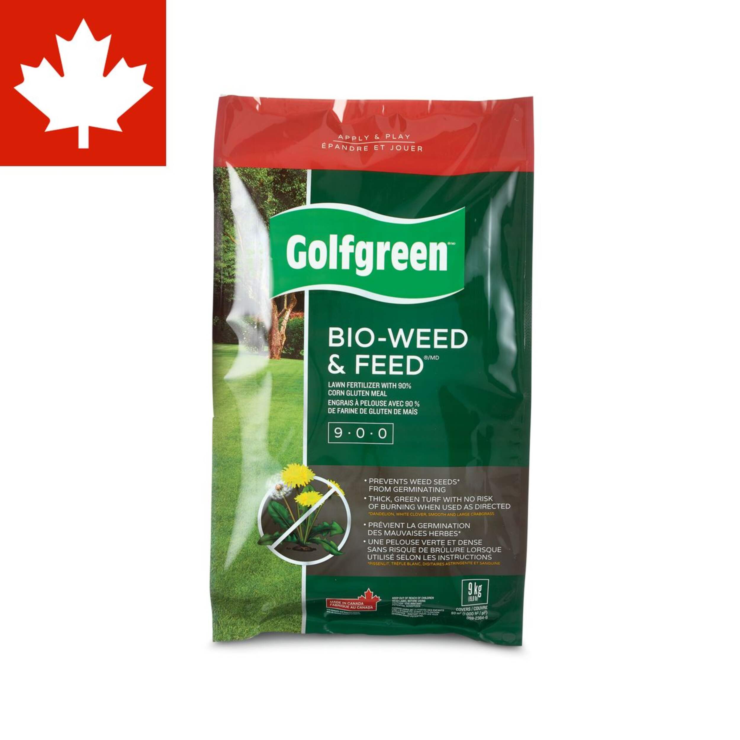 Golfgreen Bio-Weed & Feed Lawn Fertilizer, 9-0-0, 9-kg Front_Flat