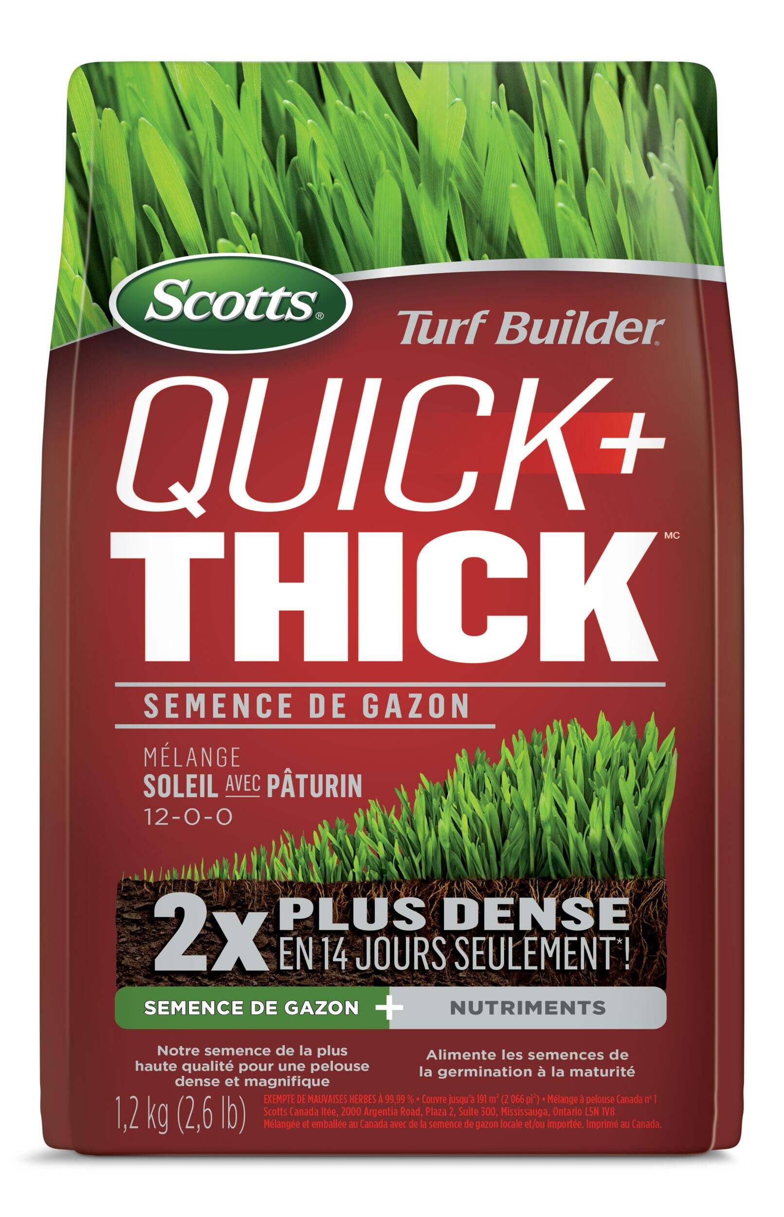 Mélange de semences de gazon Scotts Turf Builder Quick + Thick soleil avec pâturin, 12-0-0, 1,2 kg Front_Flat
