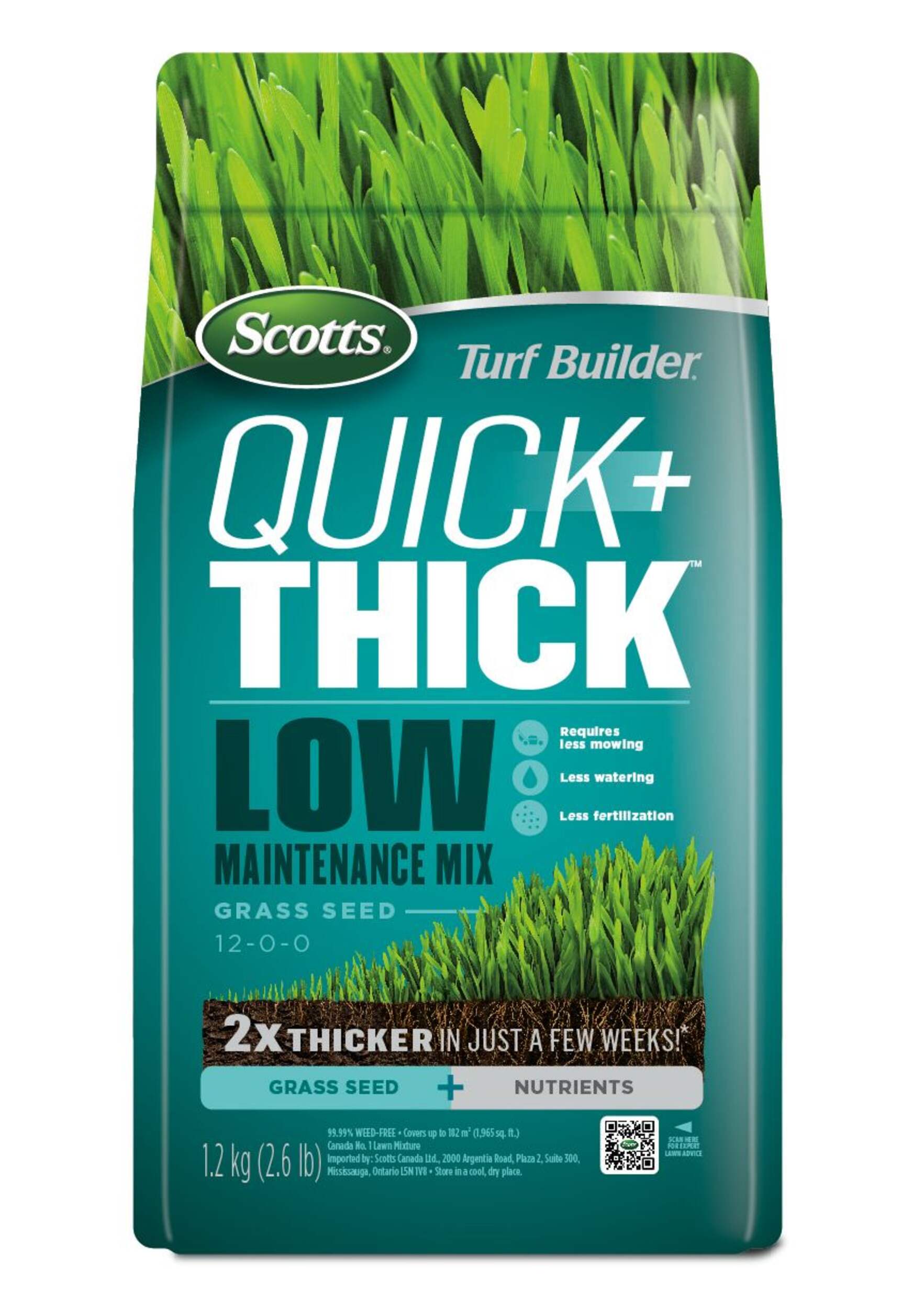 Scotts Turf Builder Quick + Thick™ Grass Seed Low Maintenance Mix, 12-0-0, 1.2-kg Front_Flat