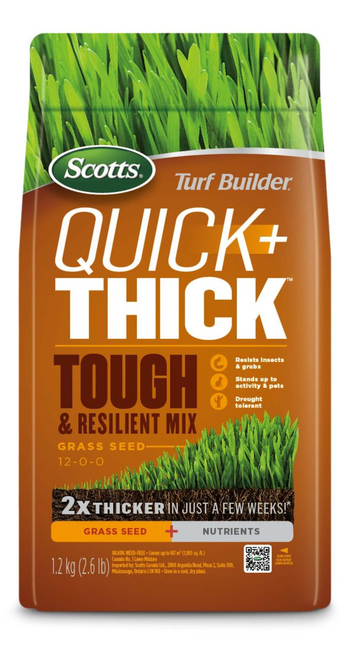 Scotts Turf Builder Quick + Thick™ Grass Seed Tough & Resilient Mix, 12-0-0, 1.2-kg Front_Flat