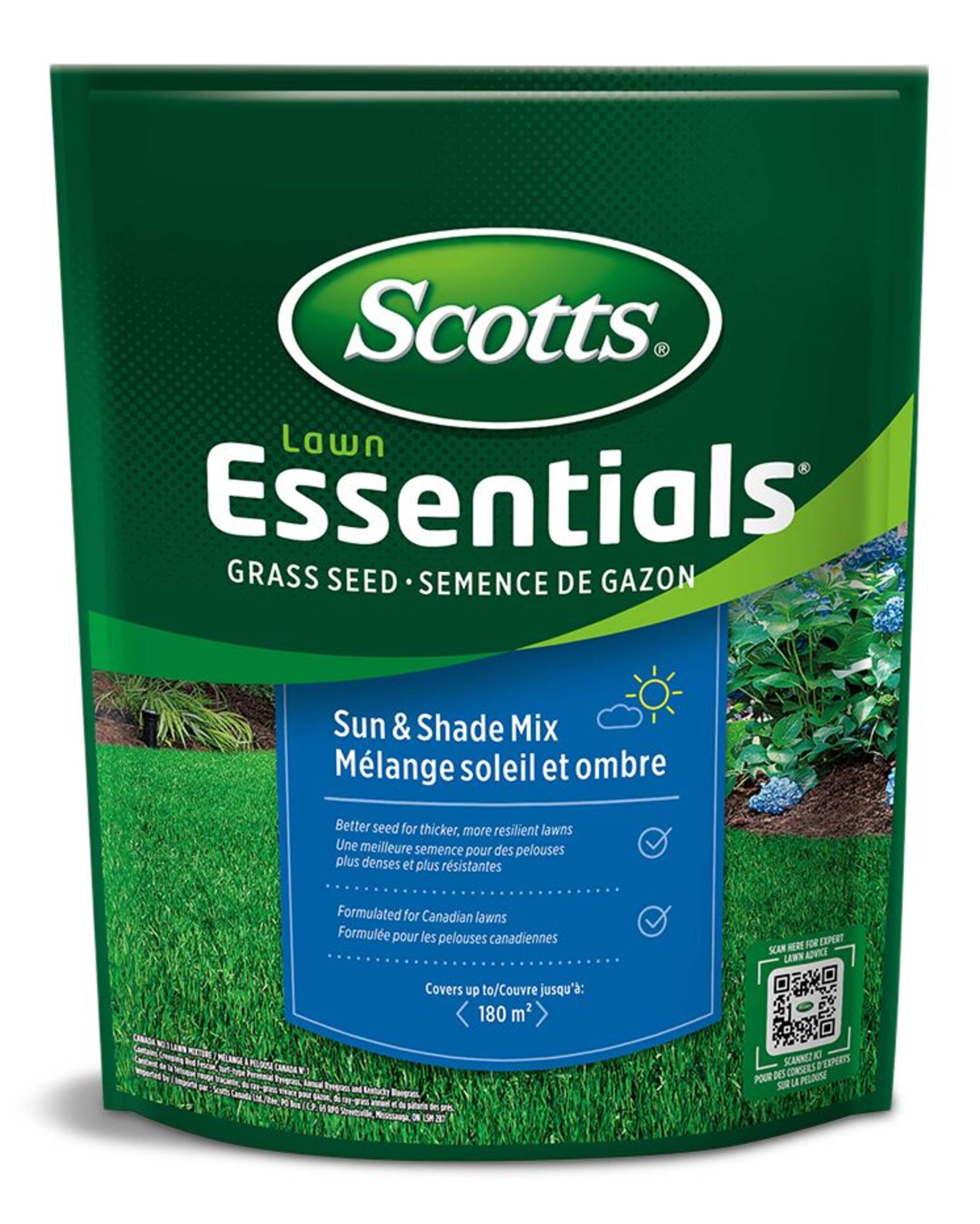 Mélange de semences à gazon Scotts Lawn Essentials pour soleil et ombre, sans mauvaises herbes, 1 kg Front_Flat