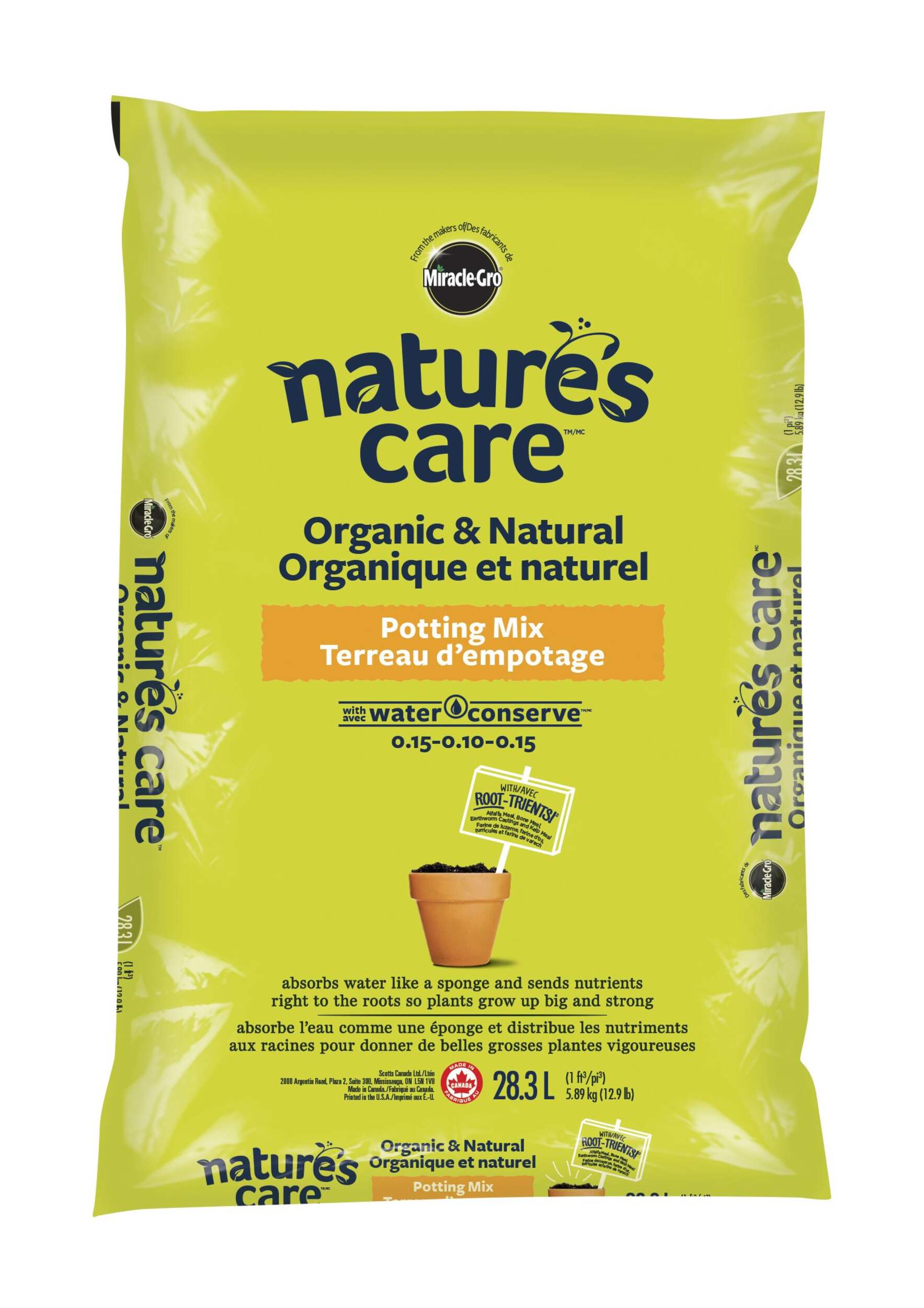 Miracle-Gro® Organic & Natural Potting Mix w/ Water Conserve™, 28.3-L Front_Flat
