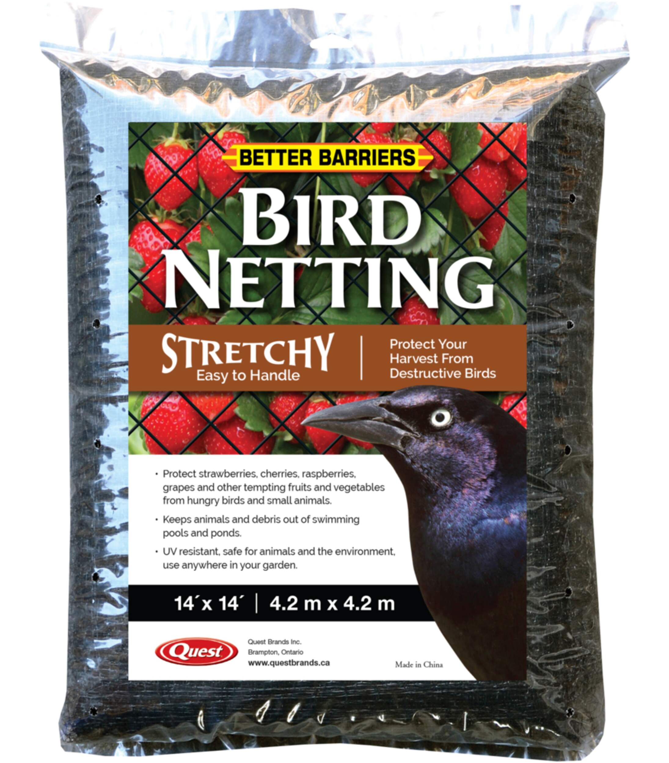 Quest Better Barriers Stretchy Mesh Bird Netting, Easy-To-Handle, 14-ft x 14-ft, Black Front_Flat