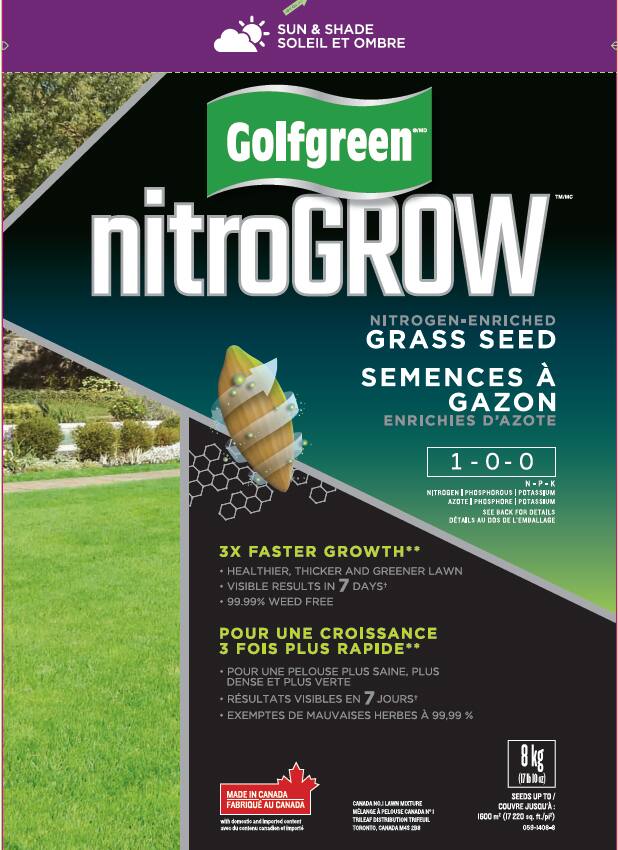 Golfgreen Nitrogrow Sun And Shade Nitrogen Enriched Grass Seed And Fertilizer Mix 1 0 0 8 Kg 3270