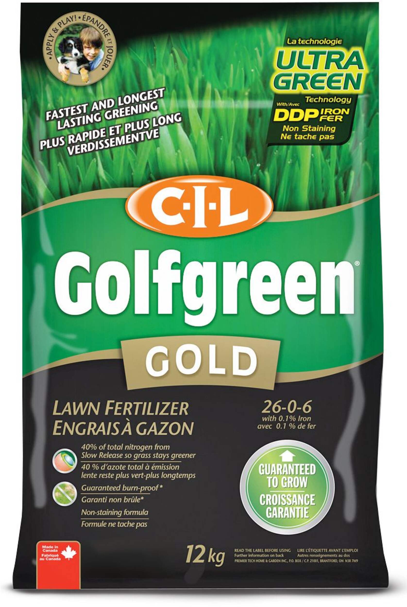 CIL Golfgreen Gold Lawn Fertilizer 26-0-6, 12-kg Front_Flat