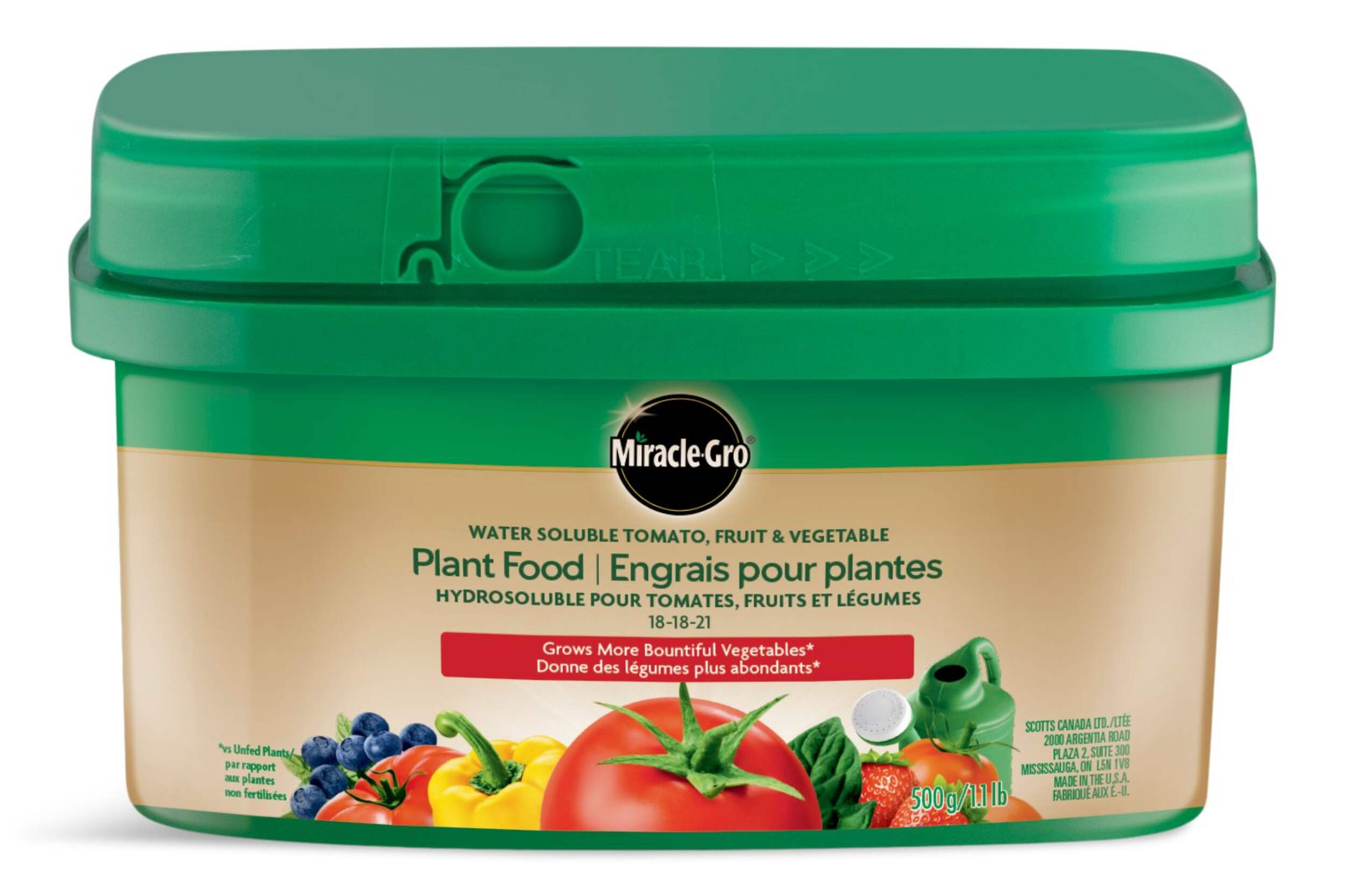 Miracle-Gro® Water Soluble Tomato, Fruit & Vegetable Plant Food, 18-18-21, 500-g Front_Elevated