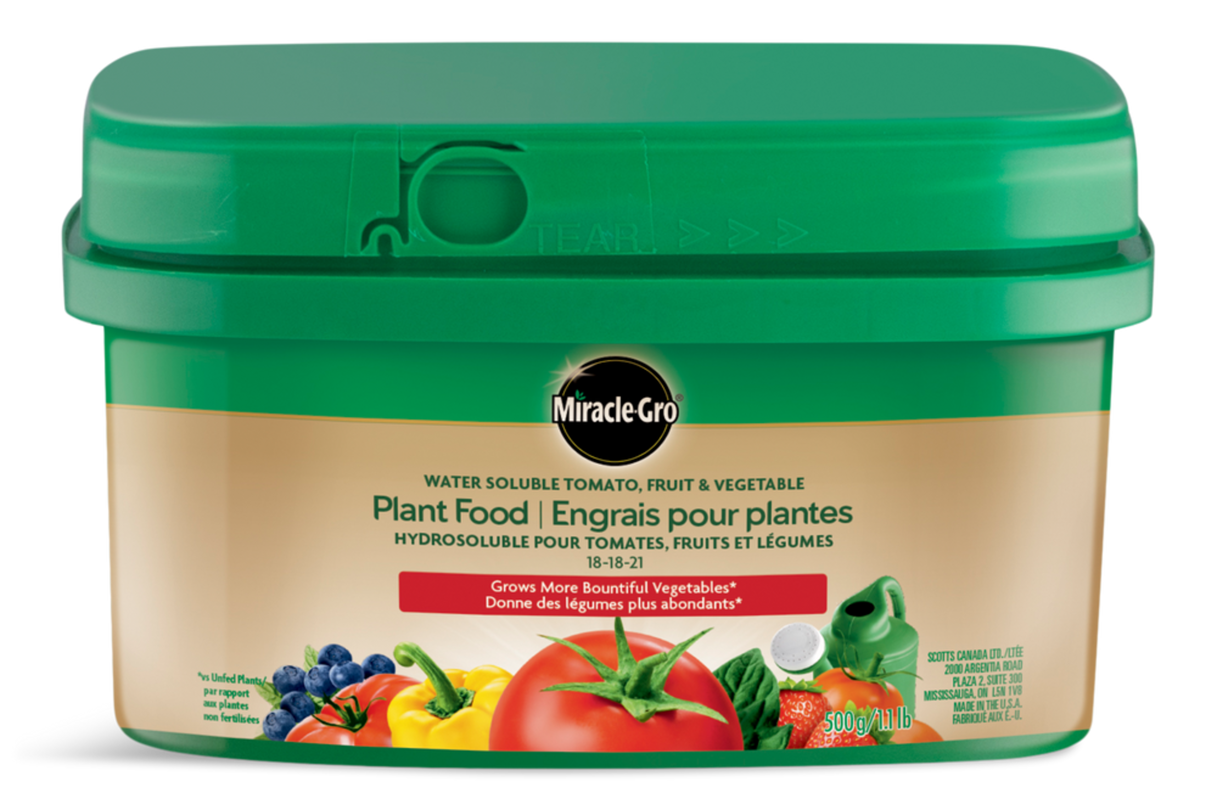 Miracle-Gro® Water Soluble Tomato, Fruit & Vegetable Plant Food, 18-18-21, 500-g Front_Elevated