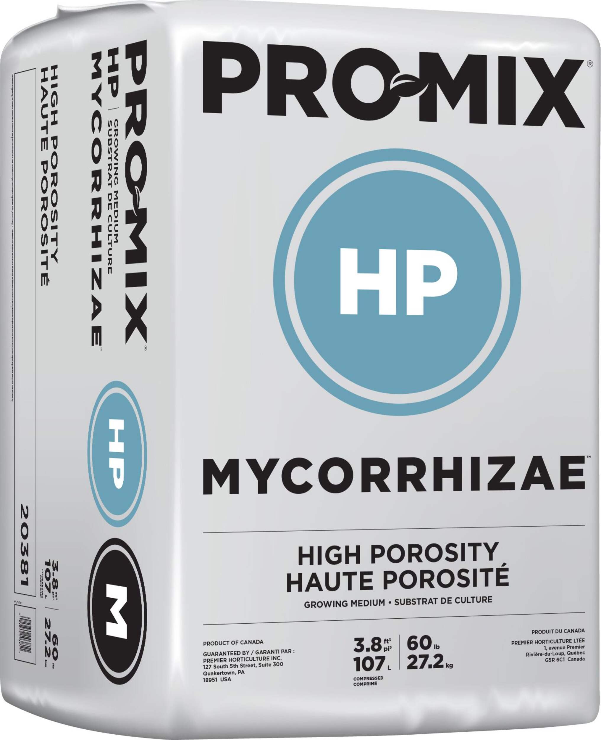 Substrat de croissance professionnel PRO-MIX HP, MYCORRHIZAE, 3,8 pi3 compressé Front_Angled_Right