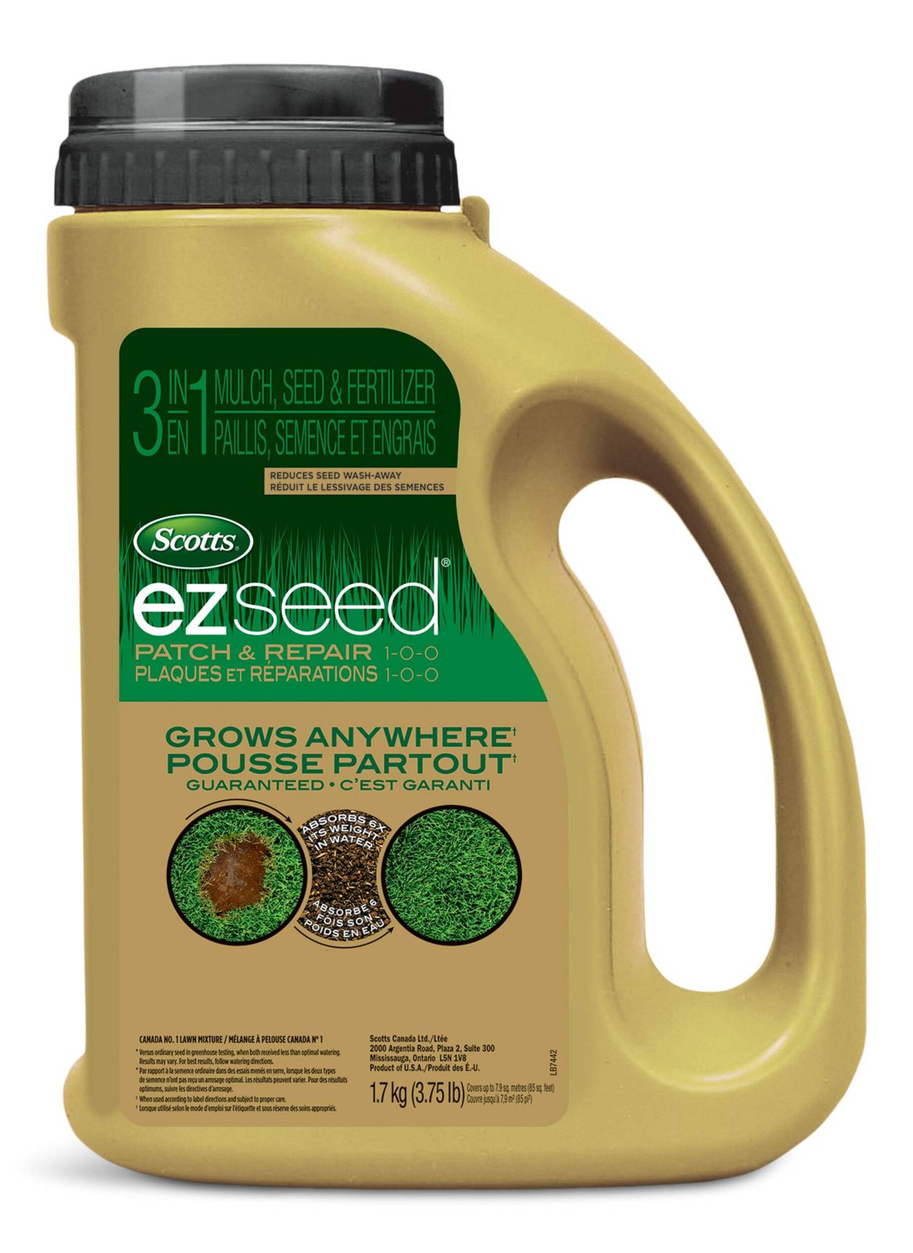 Scotts EZ Seed 3-in-1 Patch & Repair Grass Seed & Fertilizer Mix, 1-0-0, 1.71-kg Front_Flat